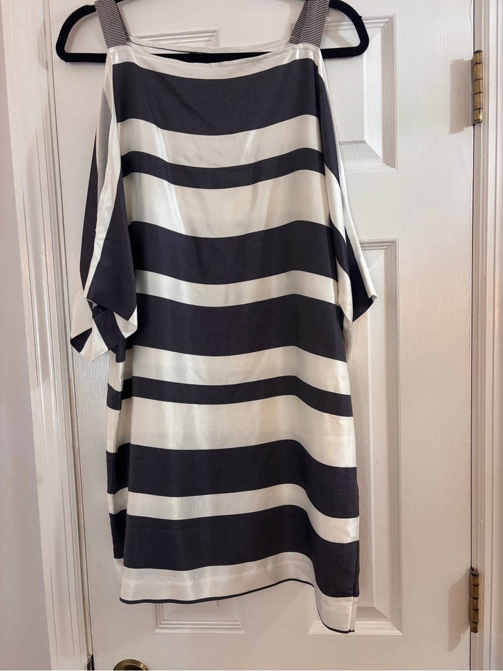 Trina Turk Blue and White One-Shoulder Striped Dress